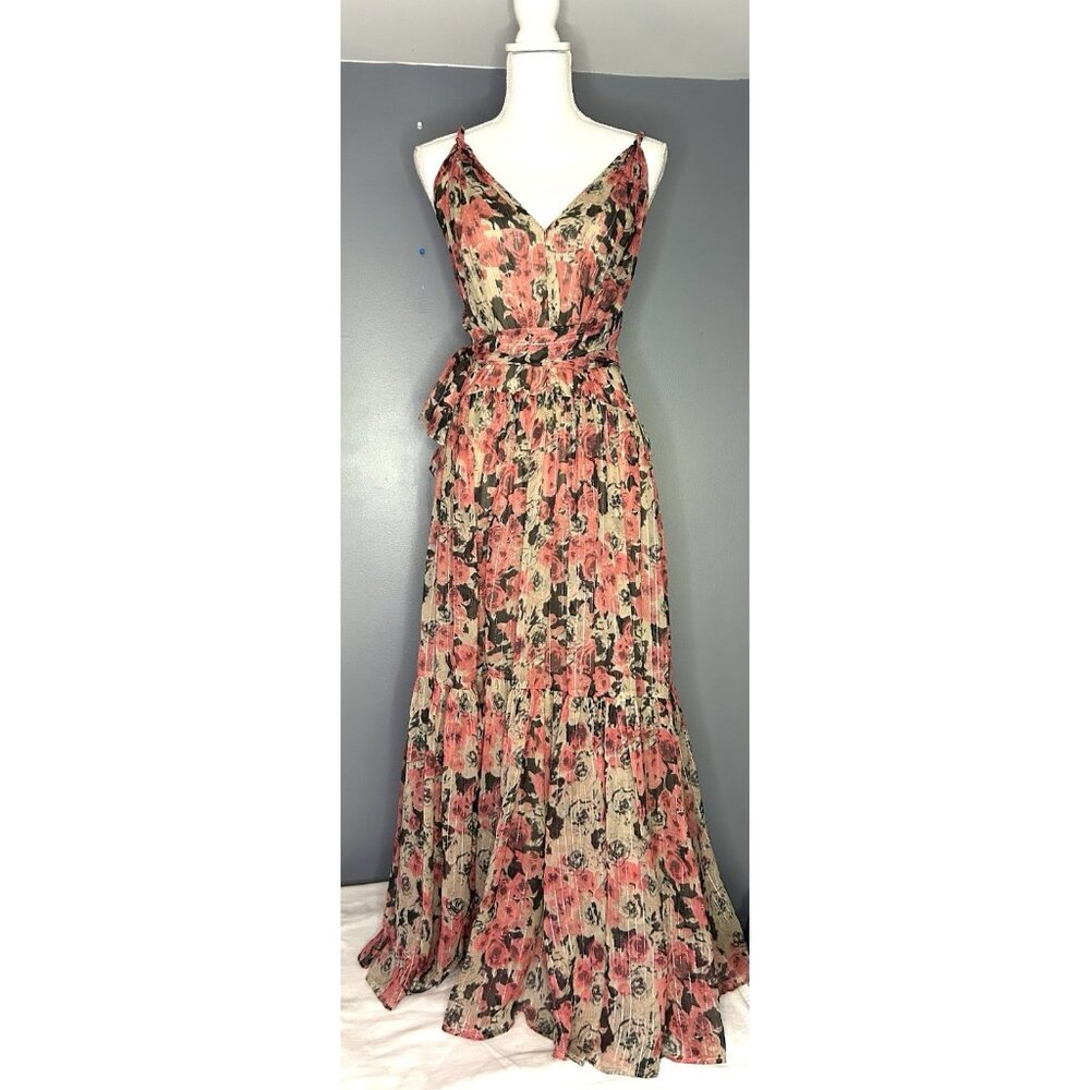 ASTR the Label Eartha Floral Tiered Maxi Dress M Multicolor Taupe Pink Beautiful - Picture 15 of 16